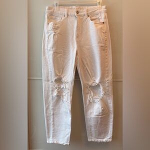 American Eagle Outfitters White Ripped Mom Straight Jean